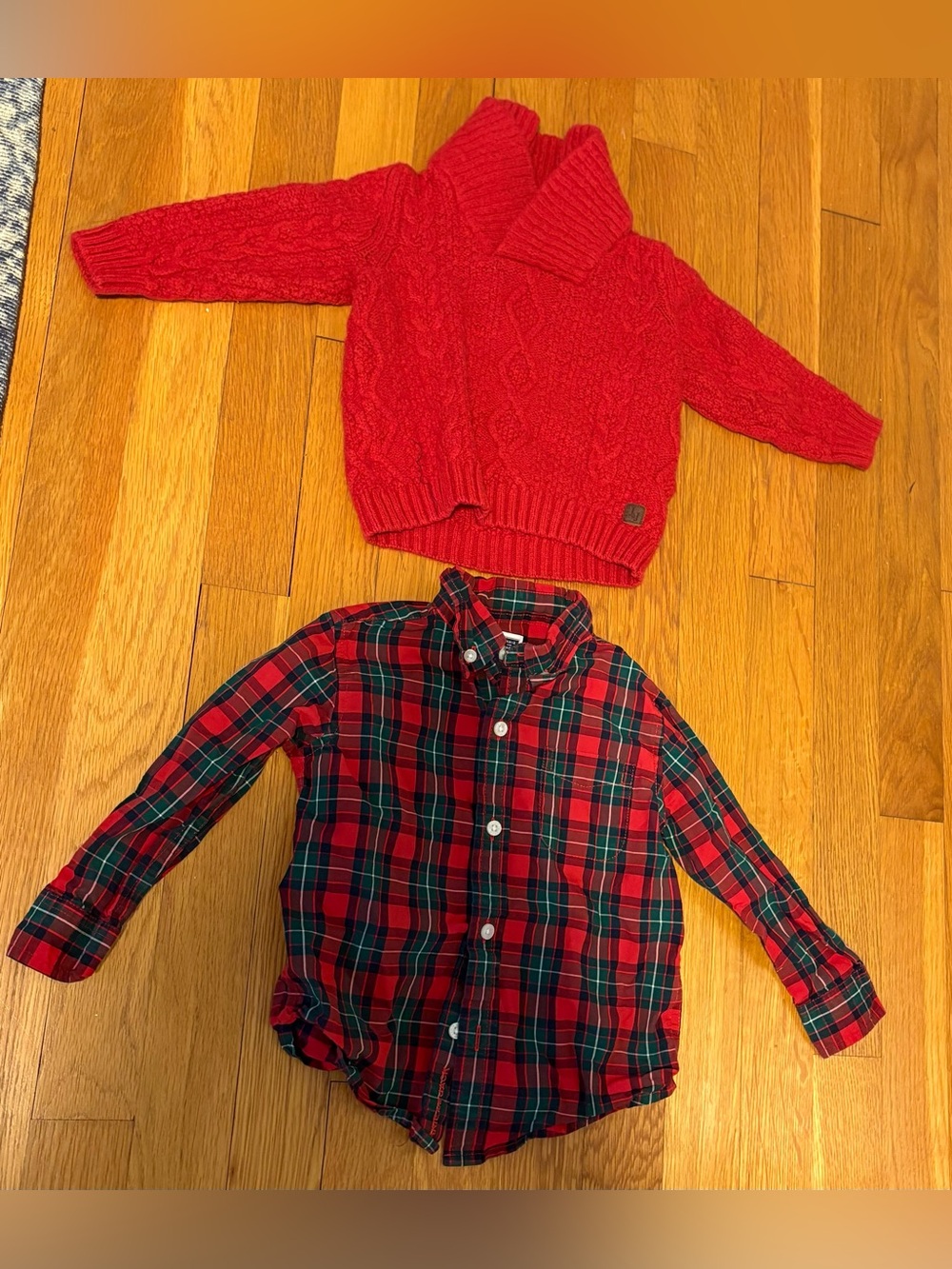 Janie and Jack Red Cable-Knit Sweater & Red Plaid Button-Down Shirt